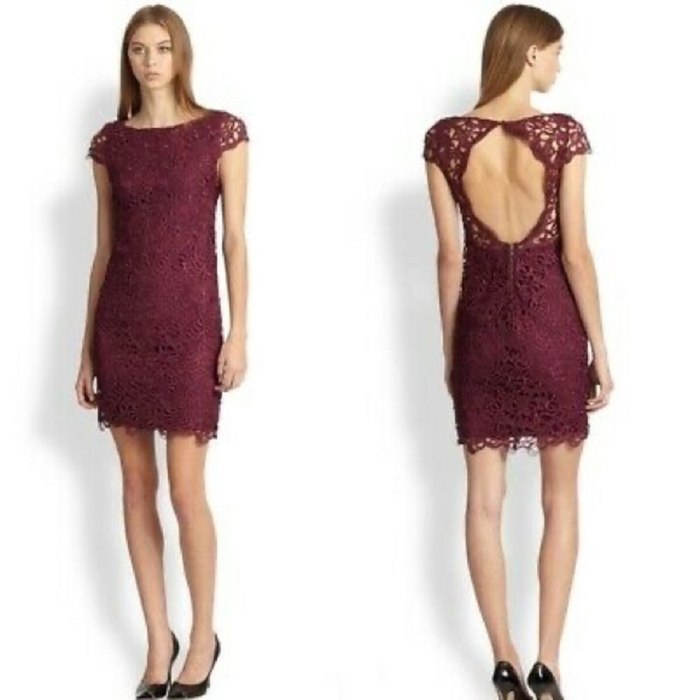 Alice + Olivia Clover Lace Cap Slvd Dress NWT Plum
